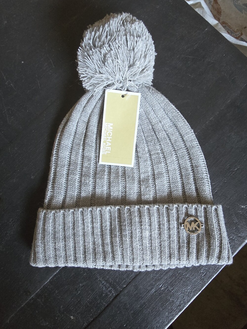 Michael Kors Kids Gray Pom Beanie with Logo